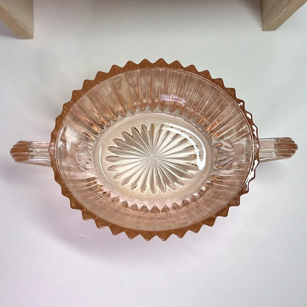 Vintage Queen Mary Pink Depression Glass Creamer & Sugar Set – 1930s